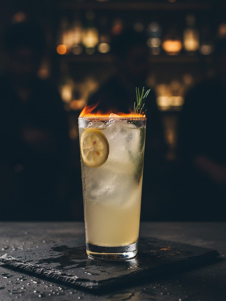 Yuzu Highball in a tall condensation-beaded glass